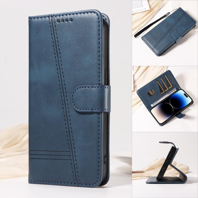 Leder Klappbrieftaschen Hülle für Oppo A6 Pro 4G/5G in Blau mit Kartenfächern und Ständerfunktion - Bild 1