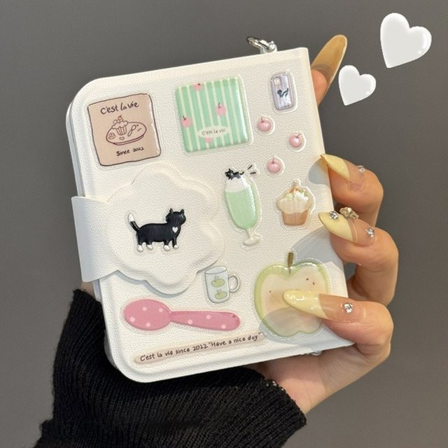 Niedrige Buchstil-Flip-Handyhülle aus weißem Leder für Xiaomi Mix Flip und Xiaomi Mix Flip2 mit Cartoon-Aufklebern und Handschlaufe - Bild 1