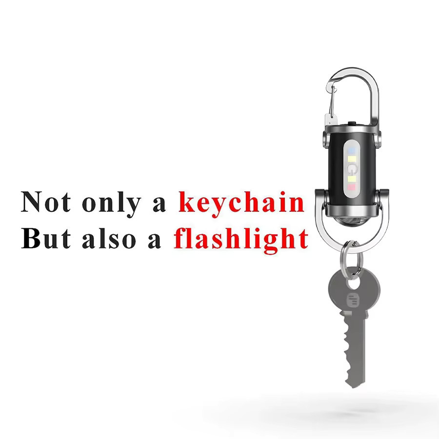 KDULIT Mini-Schlüsselanhänger-Taschenlampe mit LED-Seitenlicht und COB-Arbeitslampe, wiederaufladbare USB-Taschenlampe in Schwarz - Bild 5