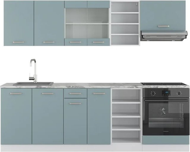 Vicco R-Line Küchenzeile Solid Weiß Blau Grau modern B: 240 cm - Bild 2