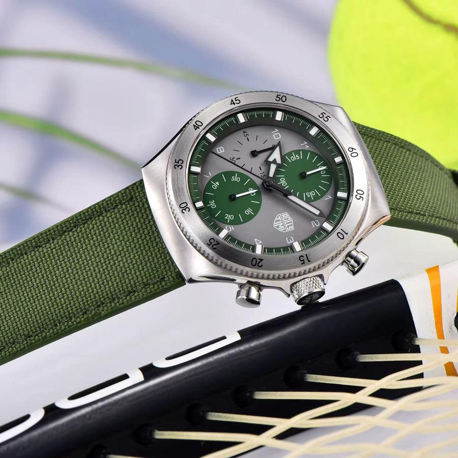Rollstimi Chronograph, Quarz, Edelstahl, Leder, Grün, Herren - Bild 3