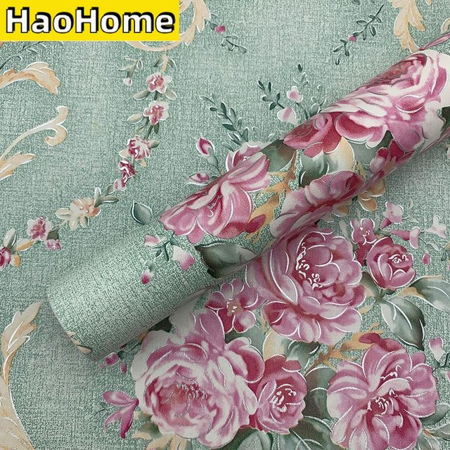 Brangdy Selbstklebende Retro Blumen-Tapete in Grün, Abnehmbare Vintage Kontaktfolie mit Blumenmuster - Bild 1