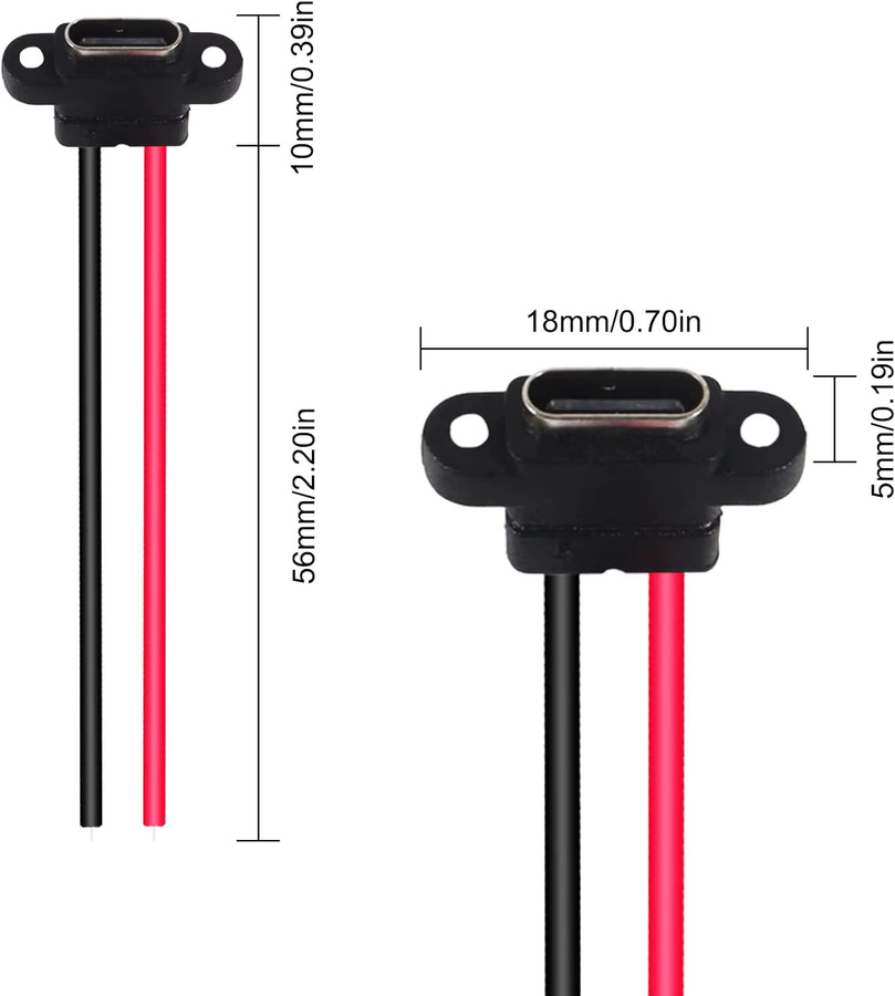 AOKIN 15 Stück USB-C 2-Pin SMD SMT Buchse Ladeanschluss mit Schraubenloch in Schwarz - Bild 4