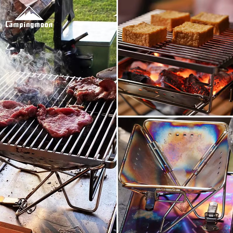 CAMPINGMOON X-MINIPRO Faltbarer Doppel-BBQ-Grill aus 304 Edelstahl in Silber, Tischgrill für Outdoor und Camping, B/T/H: 24,9 x 24,0 x 21,5 cm - Bild 3