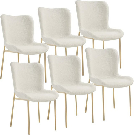 6er Set tectake Polsterstühle Tessa in Weiß und Gold mit Bouclé-Bezug, ergonomische Form mit hoher Rückenlehne, B/T/H: 54 x 62 x 90 cm