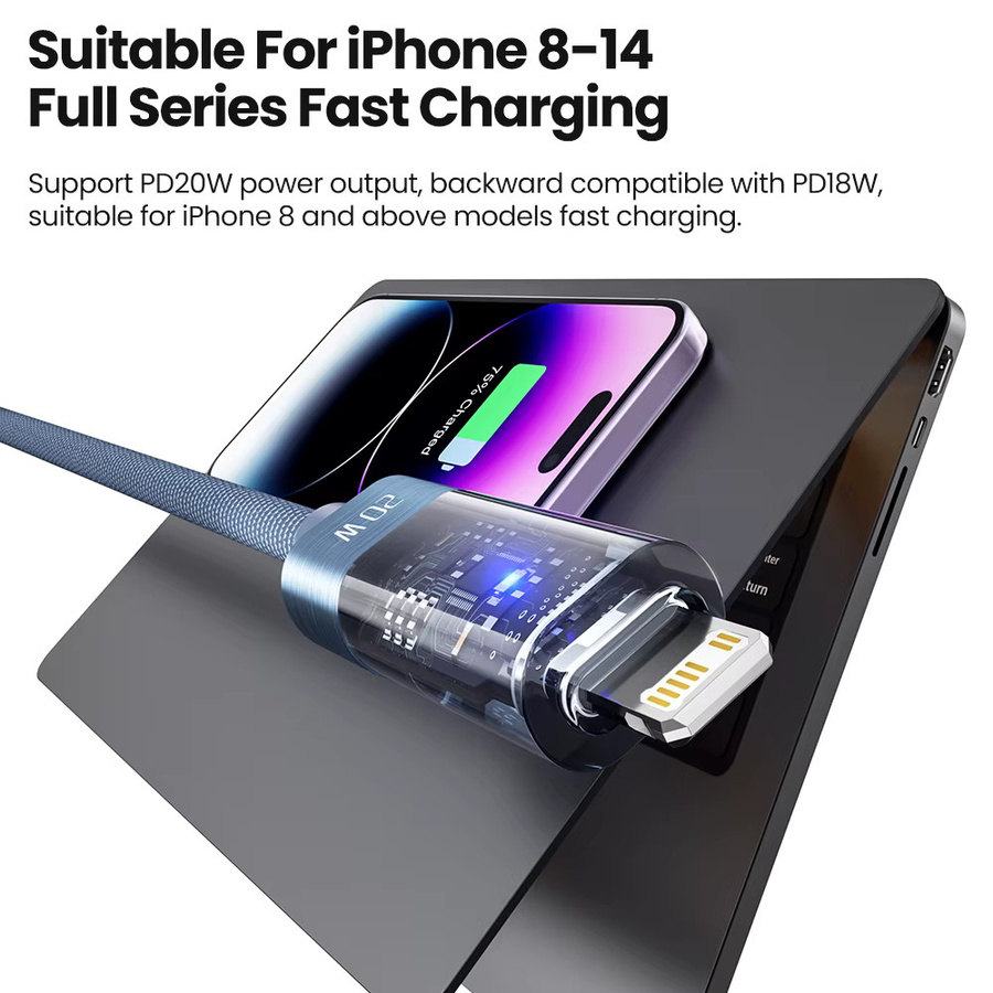 Toocki USB-C auf USB-C Schnellladekabel mit 20 W PD-Leistung in Blau für iPhone und iPad - Bild 2
