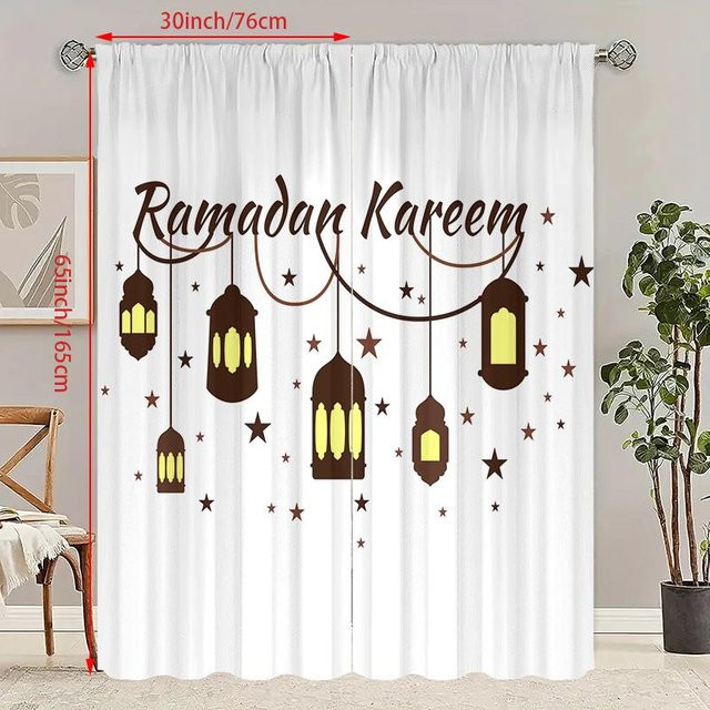 2er-Set Ramadan Vorhänge aus Polyester in Weiß mit Sternen-Motiv, B: 76 cm, H: 165 cm - Bild 1