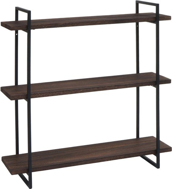 BERLINLODGE Wandregal im Industrial Design aus Paulowniaholz und Eisen, Dunkelbraun/Schwarz, H x B x T: 60 x 60 x 18 cm - Bild 1