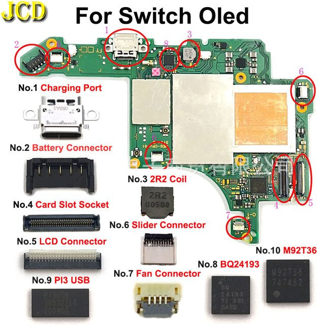 JCD USB-C Ladeport Ersatzteil für Nintendo Switch NS OLED mit 2R2 Spule und FPC Stecker - Bild 1