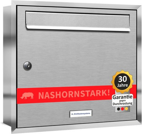 AL Briefkasten für 1 Partei zur Unterputzmontage, silberfarben, B/H/T: 42,5 x 38,5 x 11,6 cm - Bild 1