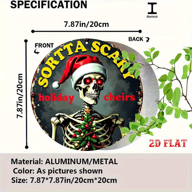Potdemiel Metall-Wanddekoration Horror-Weihnachtsmann-Skelett in Rot, Retro-Gothic Wandschild für Halloween und Weihnachten - Bild 2