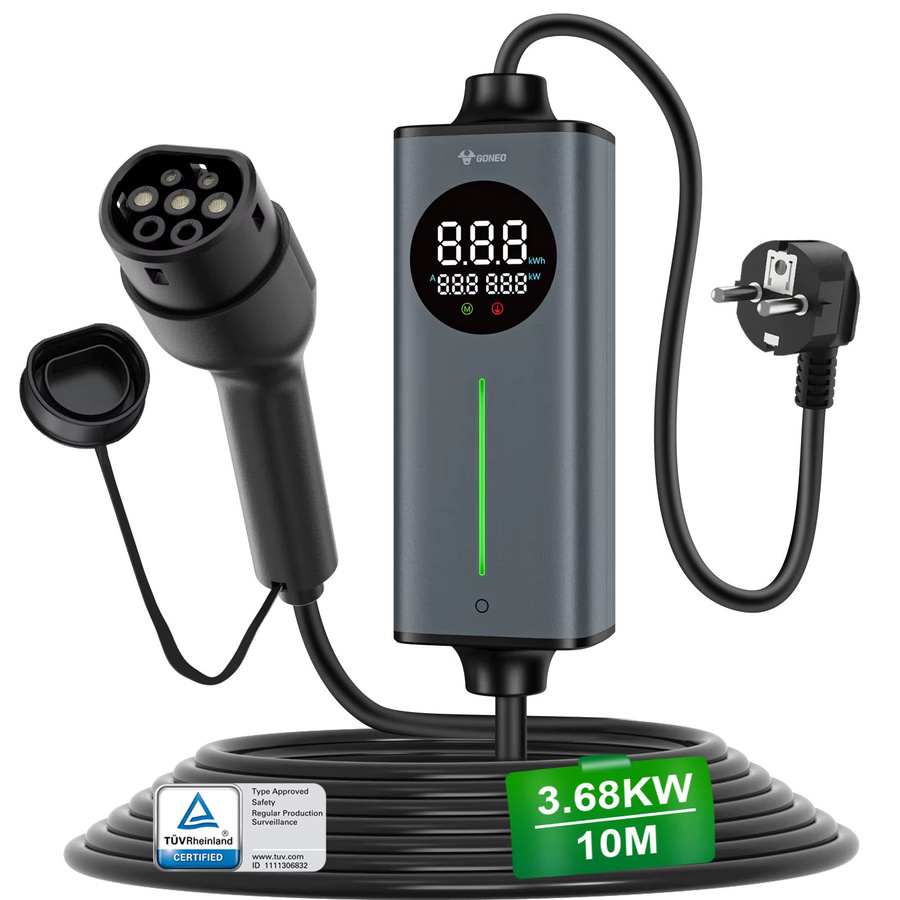 GONEO Tragbares Typ-2-EV-Ladegerät mit Schuko-Stecker für Elektrofahrzeuge und Plug-in-Hybridfahrzeuge mit intelligenter Temperaturregelung und doppeltem FI-Schutz (AC+DC) - Bild 5
