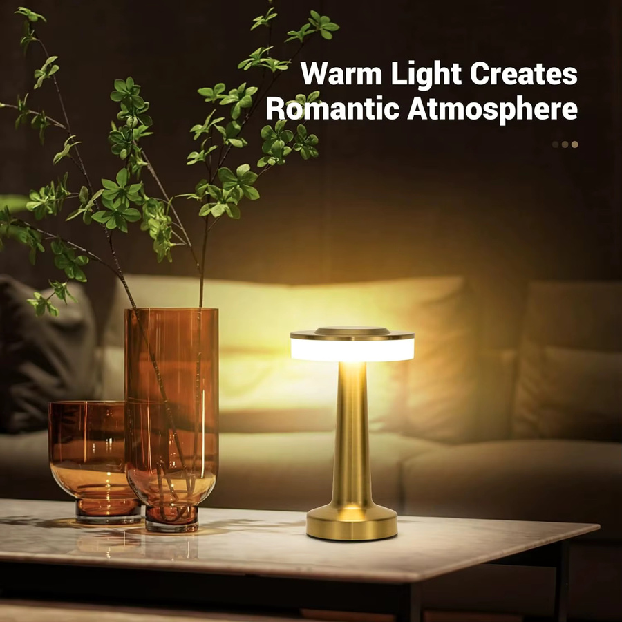 DBF LED-Tischlampe im Retro-Design, Gold/Messing, wiederaufladbar, Touch-dimmbar mit 3 Farbmodi, B/T/H: 20,32 x 12,5 x 12,5 cm - Bild 4