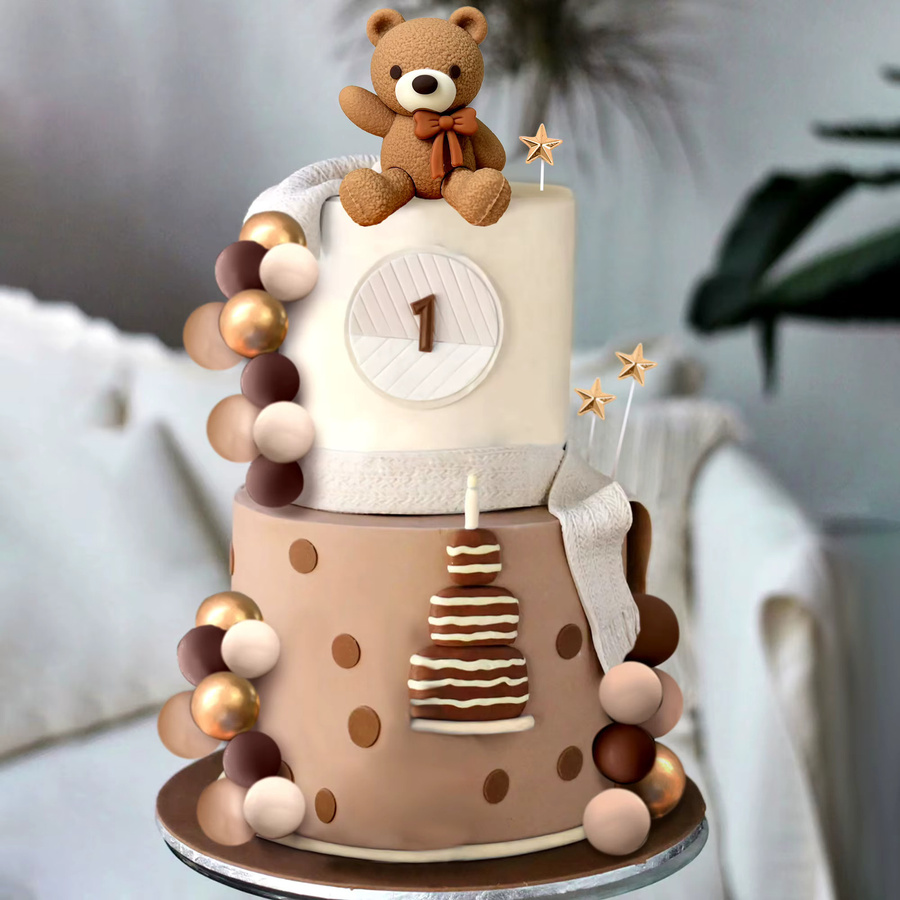 LaVenty Boho Bären Kuchendekoration in Beige und Braun für Babyparty oder Geburtstag - Bild 2