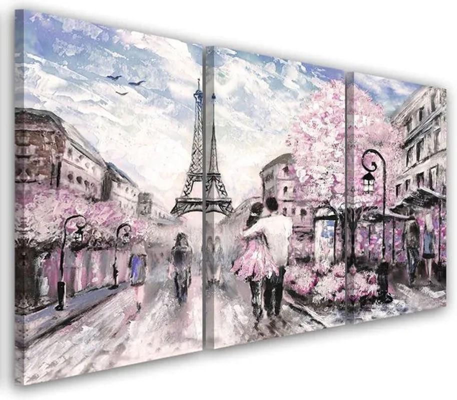 Dreiteiliges Leinwandbild Feeby Paris Eiffelturm in Rosa, Wanddeko im Querformat, Breite: 60 cm, Höhe: 40 cm - Bild 1