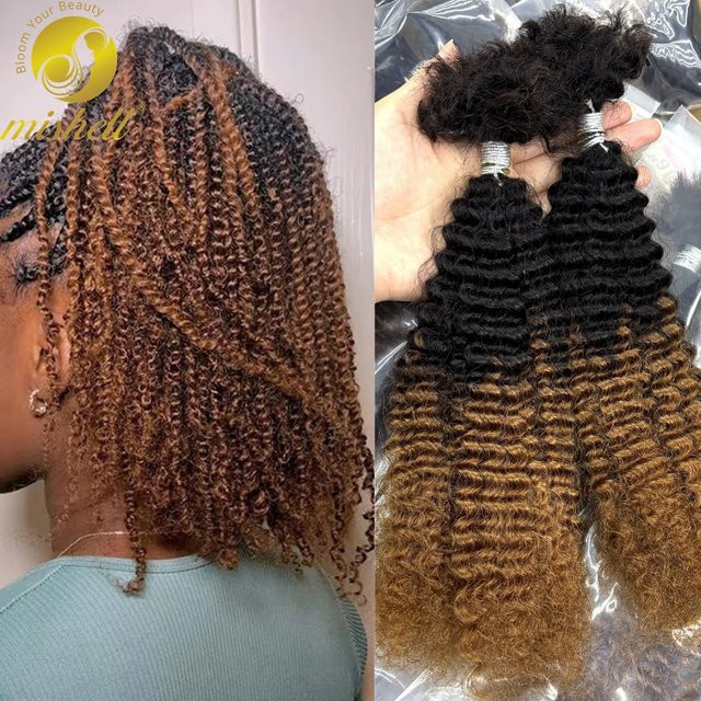 MISHELL Ombre Afro Kinky Curly Echthaar-Extensions, 16 Zoll, 30g - Bild 1