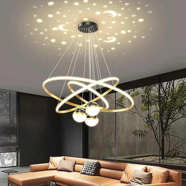 Moderne LED Anhängerleuchte SUNMEIYI in Gold/Messing aus Aluminium mit Ring-Design für Wohnzimmer, Esszimmer und Schlafzimmer, warmweißes Licht - Bild 1