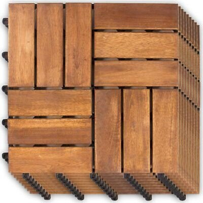 Powertec Garden 9er-Set Massivholz-Klickfliesen aus Akazienholz, Braun, B/T/H: 30 x 30 x 2,4 cm - Bild 1