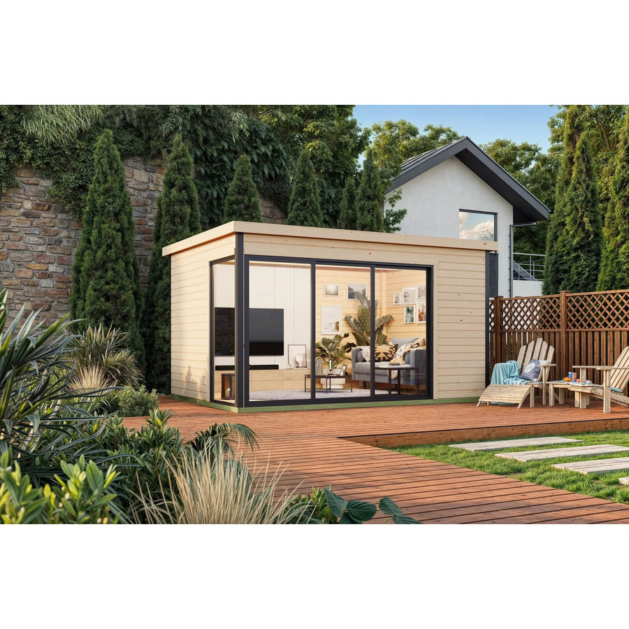 Lasita Blockbohlenhaus Austin Gartenhaus naturbelassen braun B/H/T: 439,6 x 239,4 x 319,6 cm - Bild 3