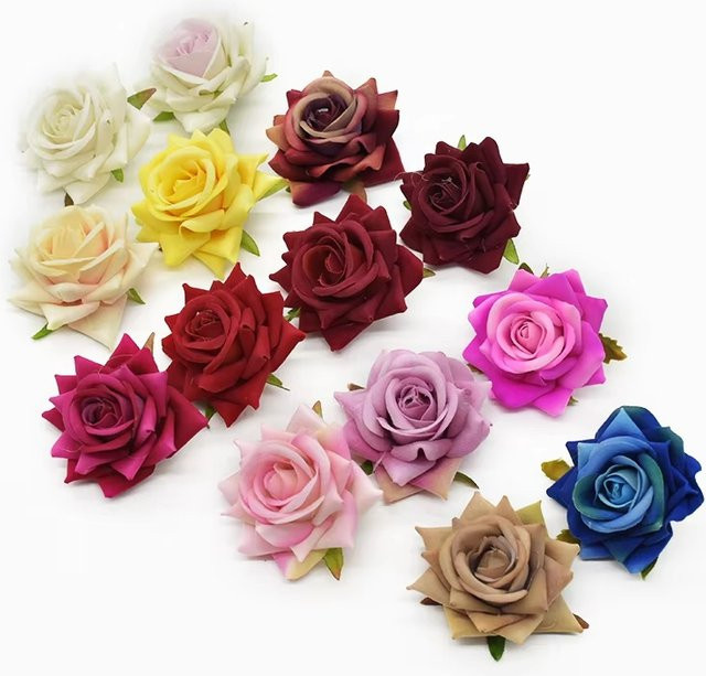 Künstliche Flanell-Rosenköpfe in Multicolour für Hochzeit und Tischdekoration, 10 Stück - Bild 1