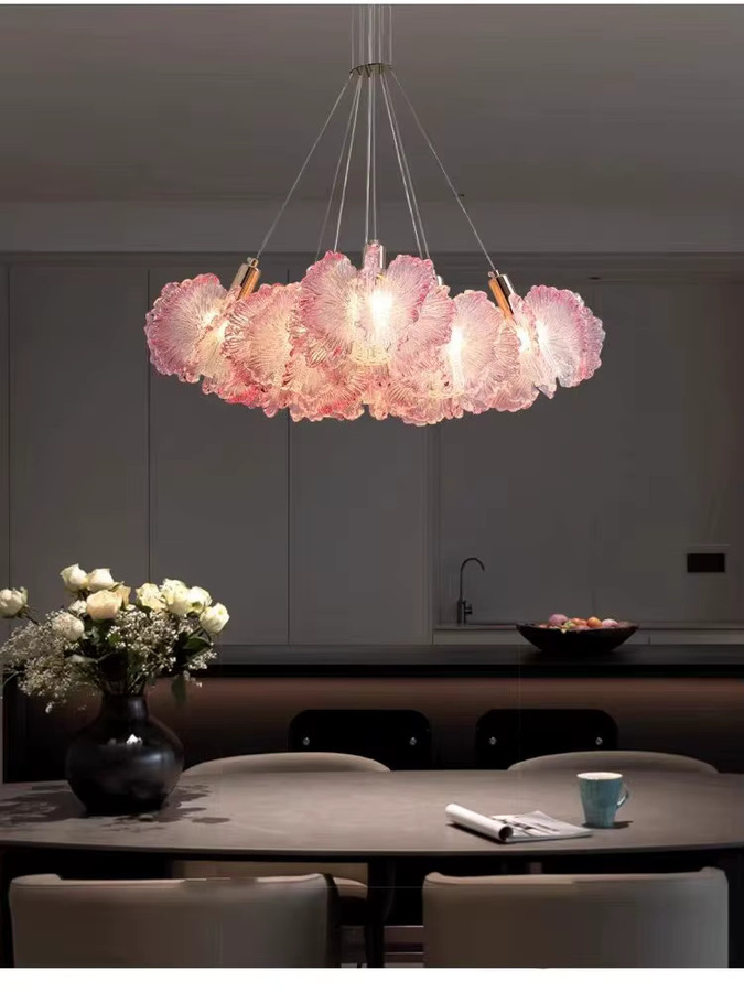 JIANKEXING Nordic Design Acryl Blumen Anhänger Lampe in Gold/Messing und Transparent, moderner Kronleuchter für Wohnzimmer und Schlafzimmer - Bild 4