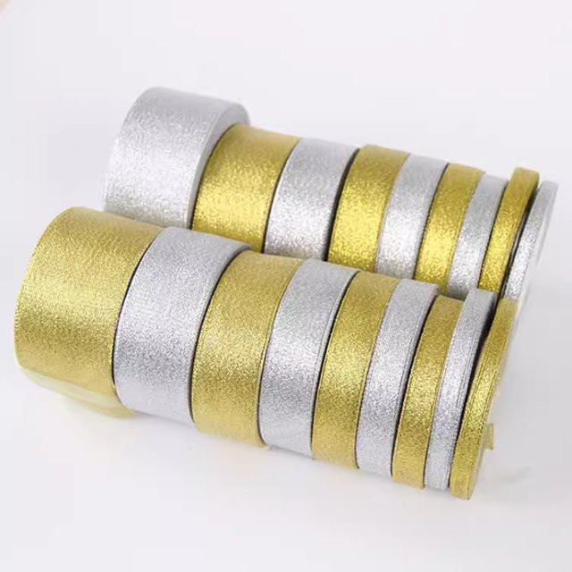 Wusmart Glitzer Metallic Band in Gold und Silber für DIY Handarbeit und Geschenkverpackungen, 25 Yards pro Rolle - Bild 1