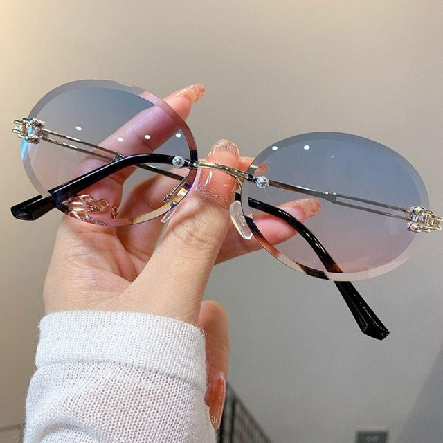 Yiran shoes Sonnenbrille, oval, randlos, Metall, Unisex, Blue Pink Grey - Bild 1