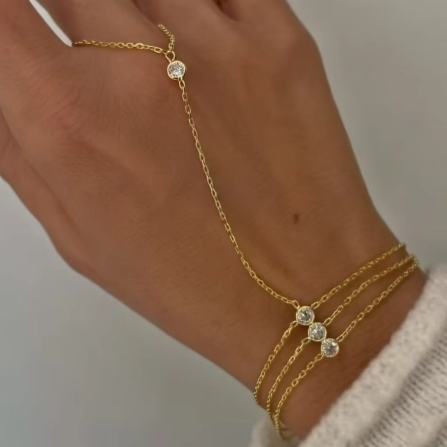 RINHOO FRIENDSHIP Fingerring-Armband, Gold, Zirkonia, Damen - Bild 3