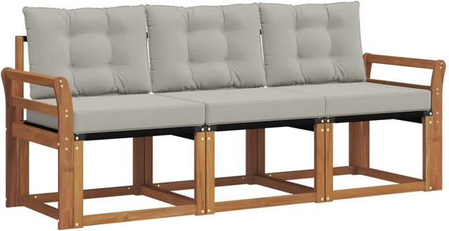 vidaXL Outdoor-Sofagarnitur 3-teilig aus Akazienholz und Textilene in Beige und Grau mit Kissen und Armlehnen - Bild 1