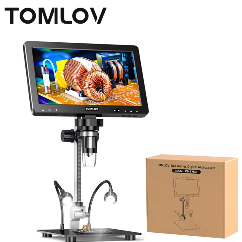 TOMLOV Professionelles digitales Elektronikmikroskop DM9 Max mit 10,1 Zoll HD IPS LCD-Bildschirm, 1500X Vergrößerung und 20MP, HDMI Anschluss, Schwarz - Bild 2
