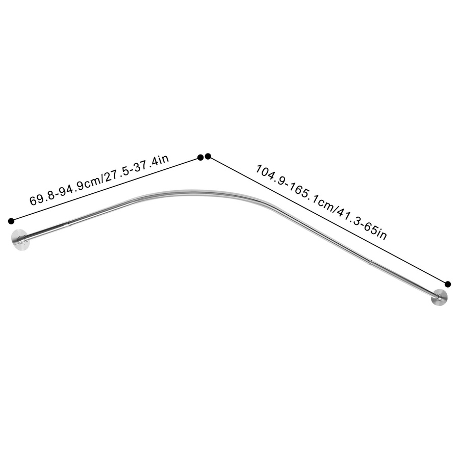 L-förmige Duschvorhangstange aus Edelstahl in Silber, ausziehbar für Badewanne und Dusche, Breite: 70-95 cm, Tiefe: 105-165 cm - Bild 4