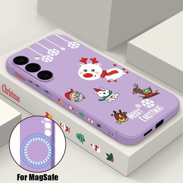 Magnetische Handyhülle mit Weihnachts-Design Hirsch und Schneeflocken für Samsung Galaxy S23 in Schwarz mit weichem TPU und Lanyard - Bild 1