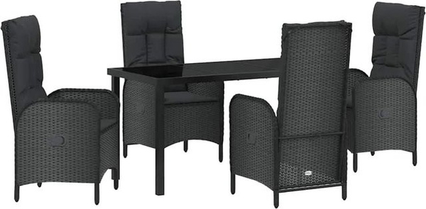 vidaXL Garten Essgruppe 5-teilig aus Poly-Rattan und Stahl in Schwarz mit Glasplatte und Kissen