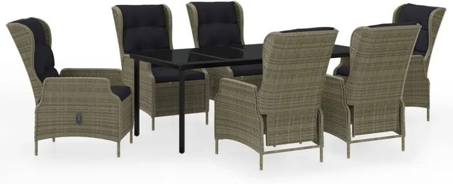 vidaXL 7-teilige Garten-Essgruppe aus PE-Rattan und Glas in Braun - Bild 1