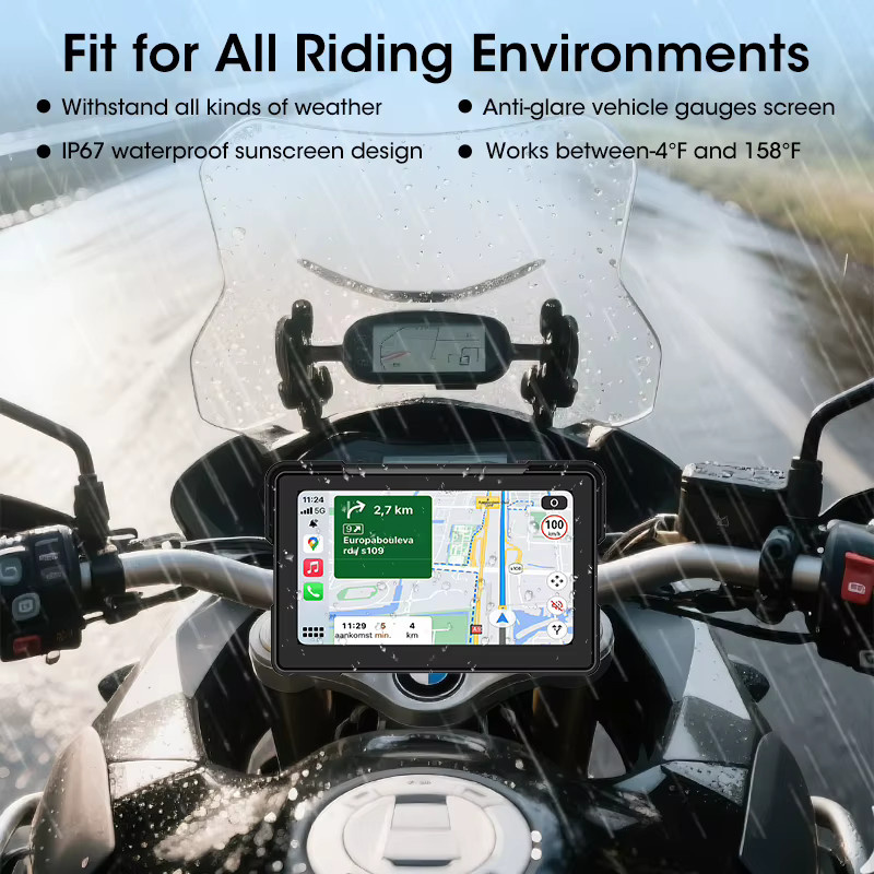 Jansite 7 Zoll Motorrad Dashboard mit drahtlosem CarPlay und Android Auto, tragbarer GPS Navigation Bildschirm in Schwarz für BMW R1200GS R1250GS S1000XR mit Bluetooth - Bild 5