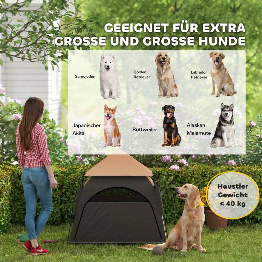 PawHut Haustierzelt für Hunde in Braun, wetterfestes Textil-Zelt als Höhle für den Garten, B/H/L: 120 x 106 x 120 cm - Bild 1