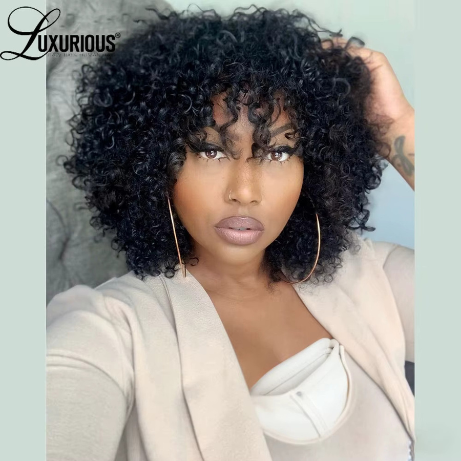 Jerry Curly Bob Echthaarperücke, brasilianisches Remy-Haar, schwarz, 180 % Dichte, Damen - Bild 2