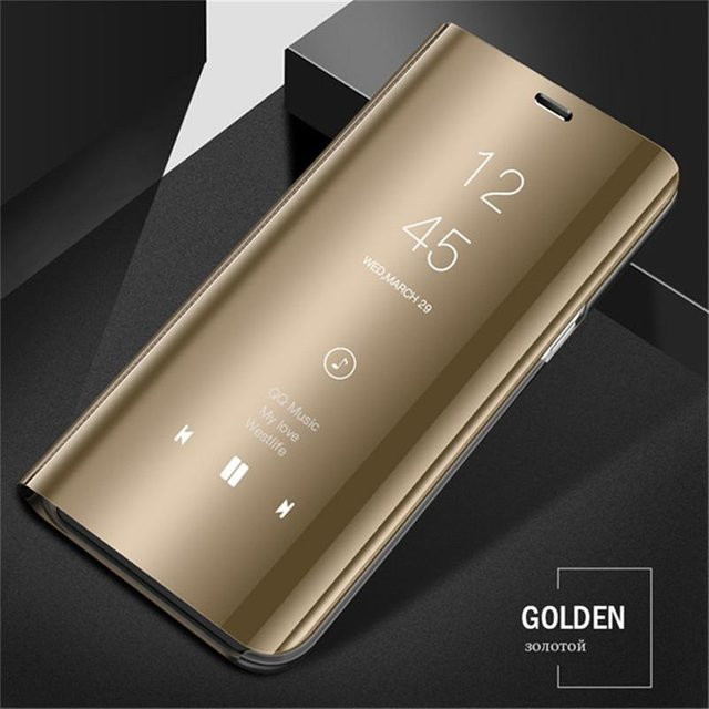 Luxus Spiegel Flip Hülle für Samsung Galaxy S8 S9 S10 S20 S21 S22 S23 S24 Ultra Plus FE 5G Stoßfeste Panzerabdeckung in Gold - Bild 1