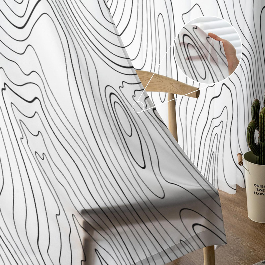 Transparente Tüllvorhänge mit abstraktem Berg-Design von Your Warm Home, Weiß, B: 135 cm, H: 160 cm, 2er-Set - Bild 2