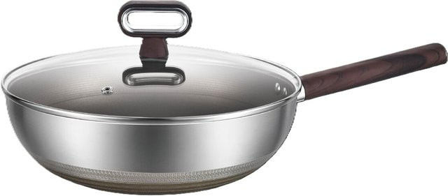Cheffinger Wokpfanne aus Edelstahl mit Glasdeckel in Silber - Bild 1