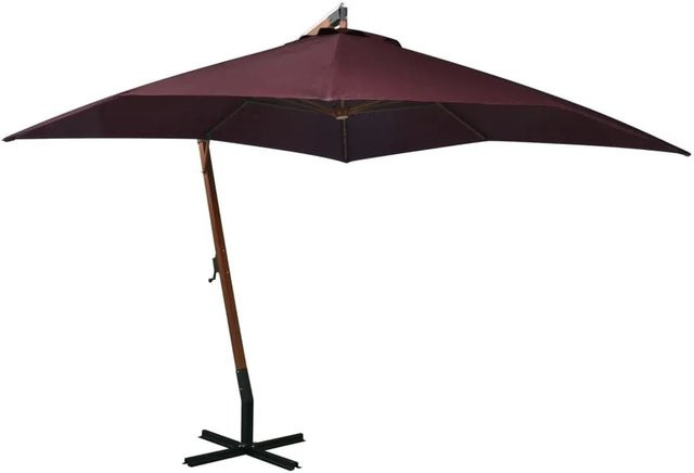 vidaXL Ampelschirm mit Mast in Bordeauxrot aus Massivholz Tanne und Polyester, B/T/H: 300 x 300 x 280 cm - Bild 1
