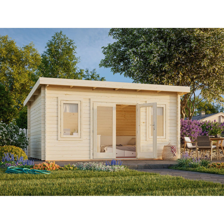 Palmako Blockbohlenhaus Lisa Gartenhaus aus Fichtenholz in Braun mit Pultdach und Boden B/H/T: 450 x 239 x 330 cm - Bild 2