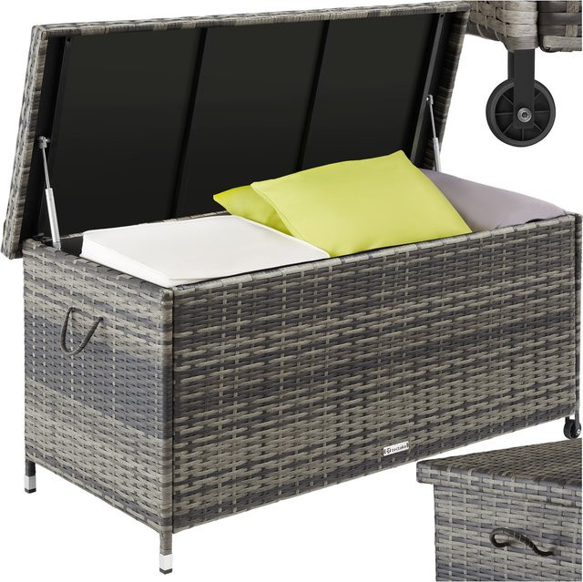 tectake Auflagenbox Kiruna mit Rattangeflecht und Hubautomatik, Grau, B/T/H: 121 x 56 x 60 cm - Bild 1
