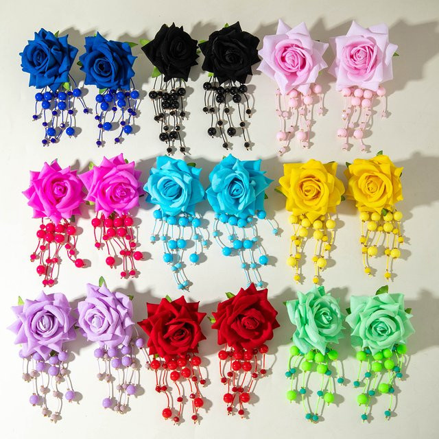 DINGABIYU Ohrringe, bunte 3D-Rosenblüten - Bild 1
