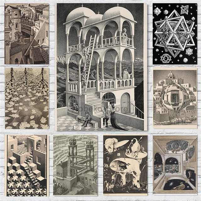 Rahmenloser abstrakter Leinwanddruck Potdemiel von Maurits Cornelis Escher in Mehrfarbig - Bild 1