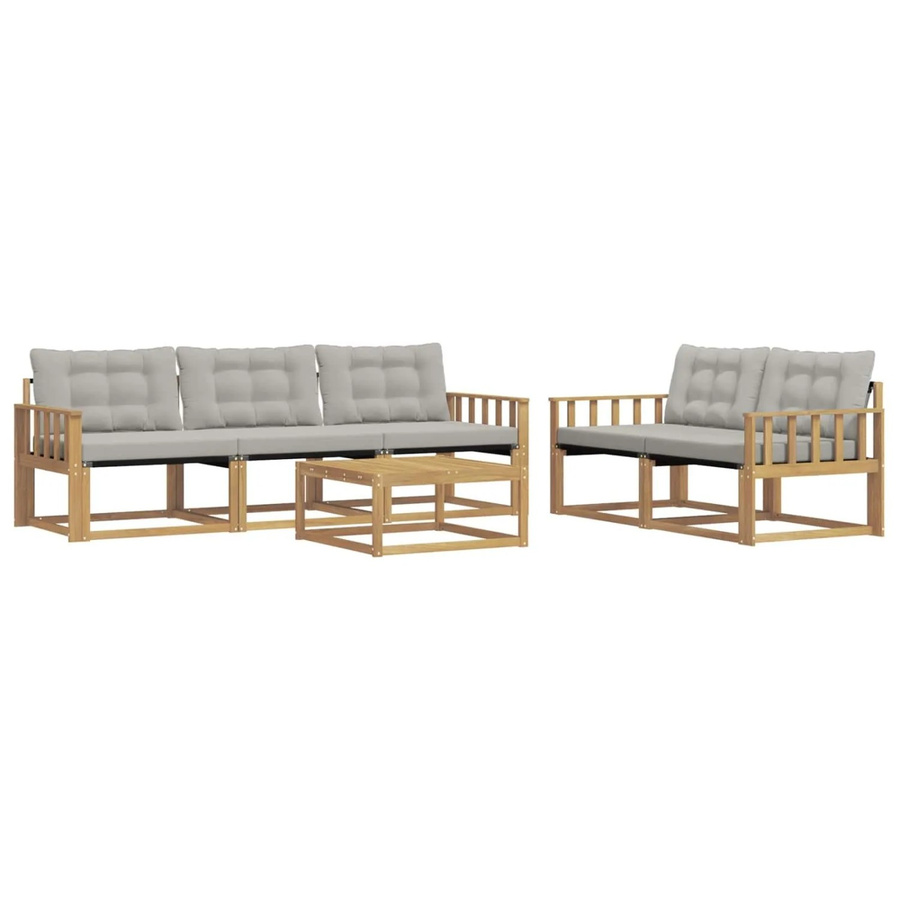vidaXL Outdoor-Sofagarnitur aus Akazienholz mit Textilene-Bezug und Kissen, 6-teilig, Weiß und Grau, B/T/H: 79 x 79 x 37 cm - Bild 2