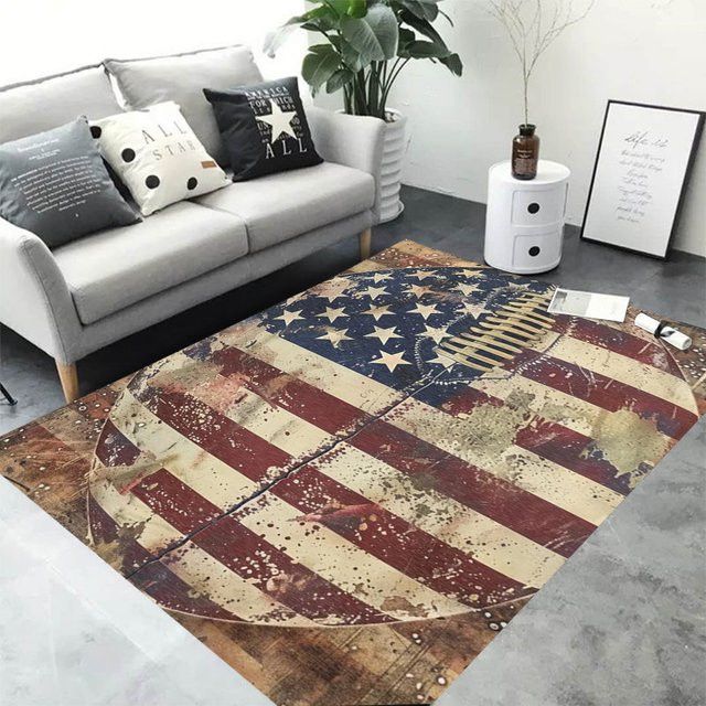 Arpets American Football Teppich im Vintage Art Deco Design als rutschfeste Bodenmatte für Wohnzimmer, Schlafzimmer oder Badezimmer - Bild 1