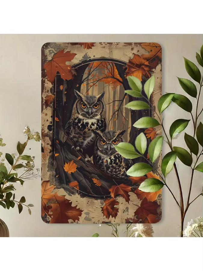 Vintage Eule Herbst Metallschild Wanddekoration aus Eisen, Mehrfarbig, B/H: 30,0 x 20,0 cm - Bild 3