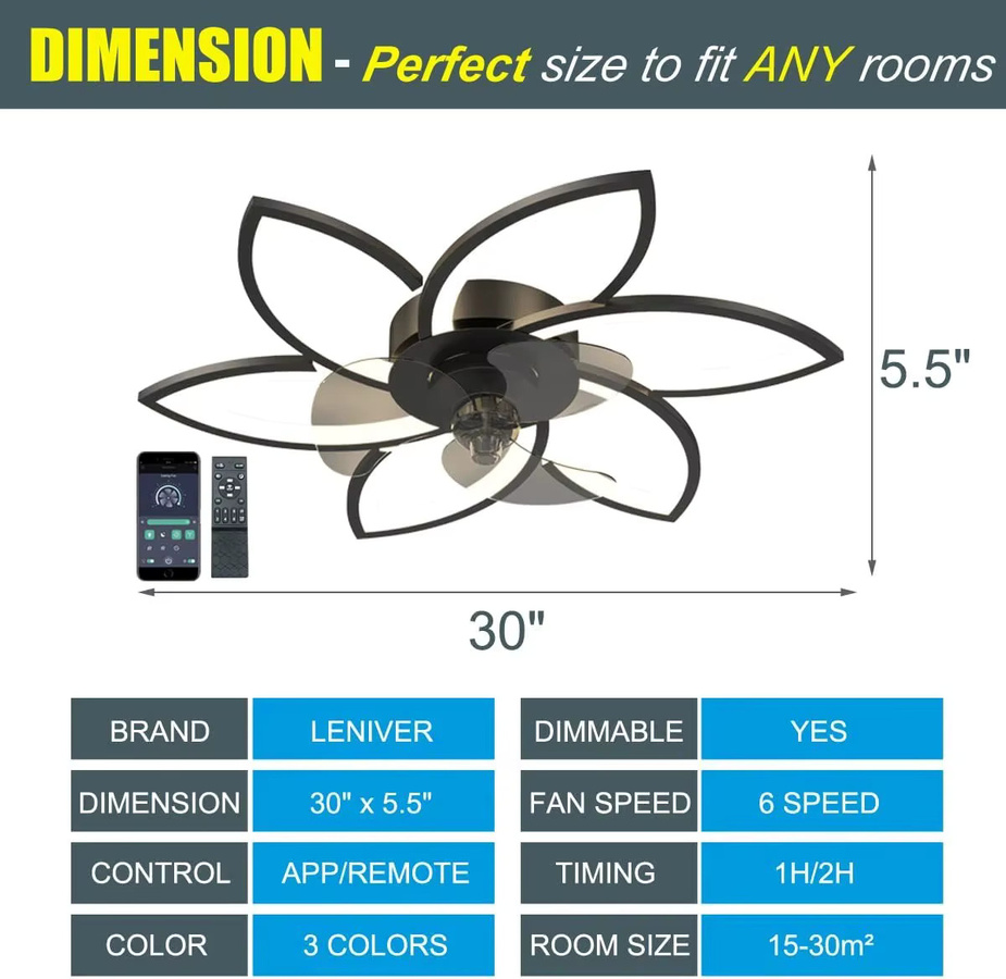 KY DUIBHNE LED Deckenventilator mit integrierter Beleuchtung und stummem Reversibel-Modus für dein Wohnzimmer - Bild 3