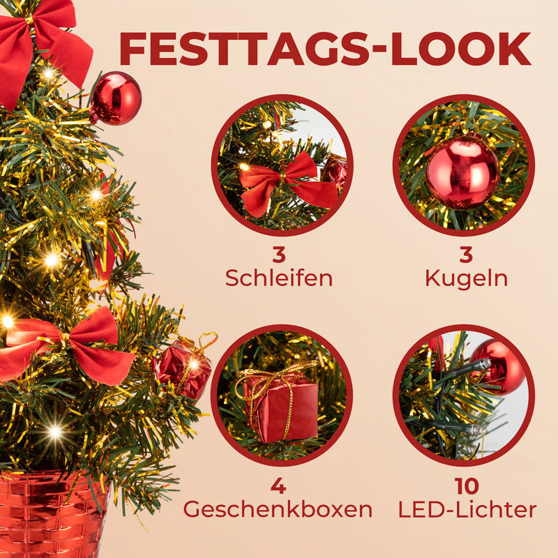 CASARIA Weihnachtsbaum künstlich konisch in Rot und Grün mit elektrischer Lichterkette und Timer, Höhe: 36 cm - Bild 5